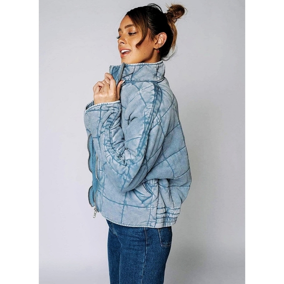 Free People Quilted Denim Oversized Dolman Jacket - Picture 9 of 16